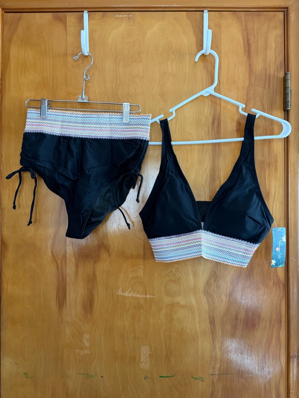 Black Women's Bikini Set with Multicolor Smocked Band